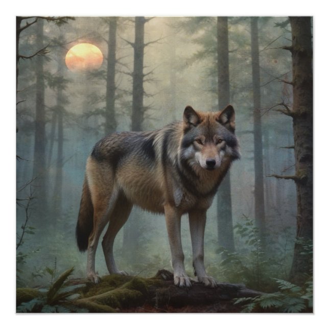 Wolf im Wald Poster (Vorderseite)