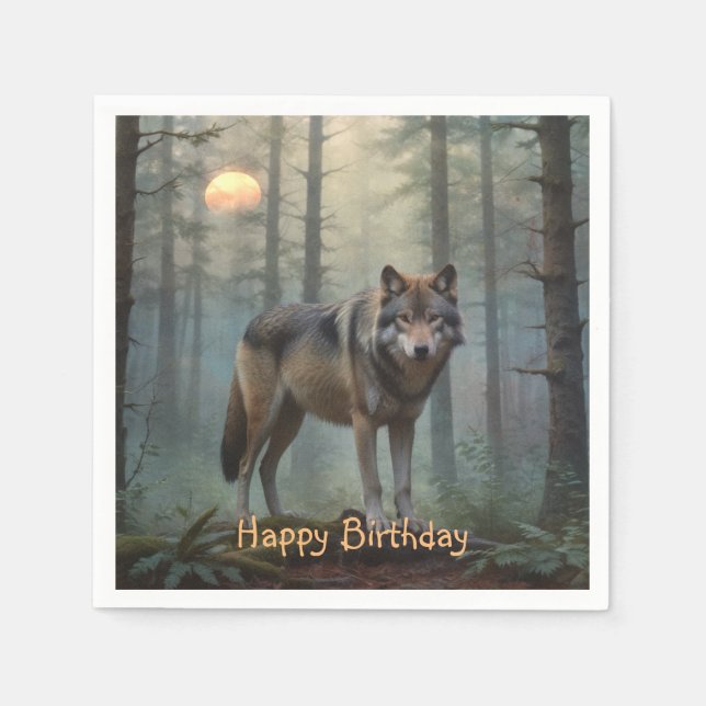 Wolf im Wald Serviette (Vorderseite)