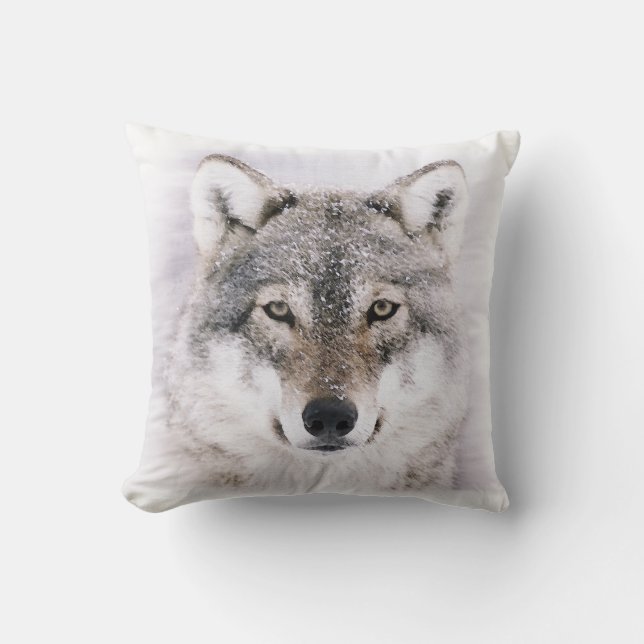 Wolf im Winter Pinselkissen Kissen (Vorderseite)