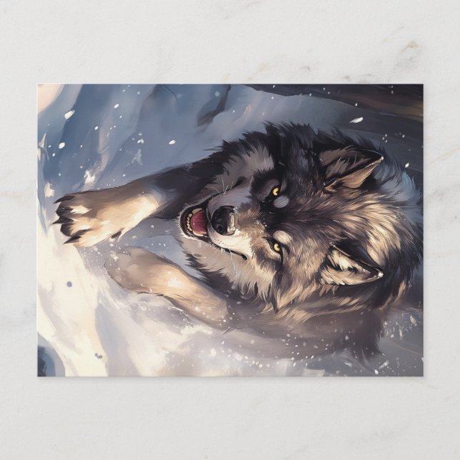Wolf im Winter Postkarte (Vorderseite)