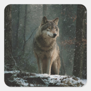 Wolf im Winter Quadratischer Aufkleber