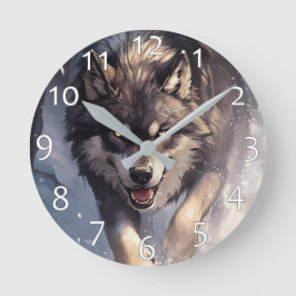 Wolf im Winter Runde Wanduhr