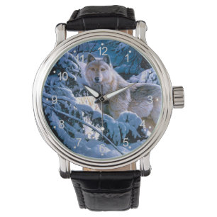 Wolf im Winter Waldmalerei Armbanduhr