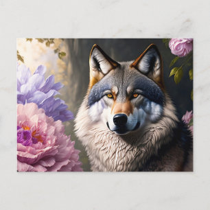 Wolf in Blume Postkarte