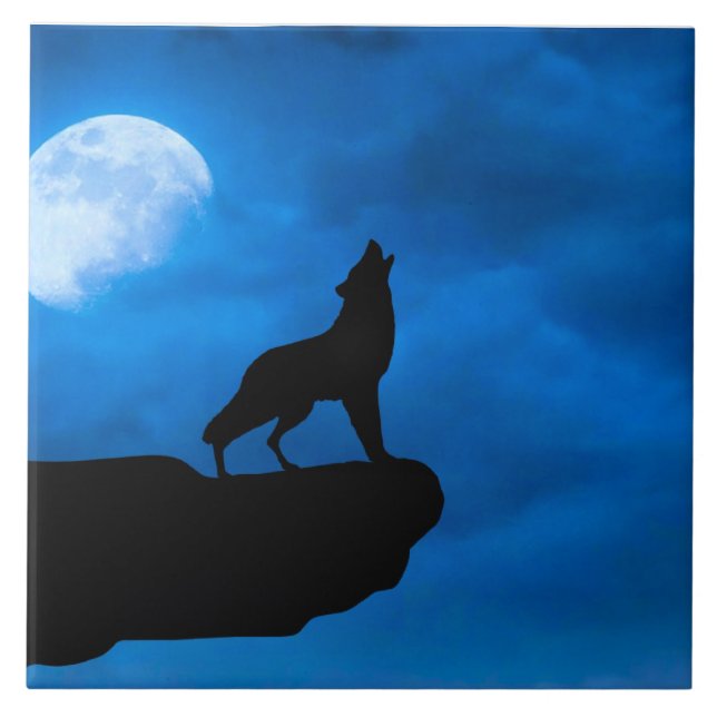 Wolf in der Nacht Fliese (Vorderseite)