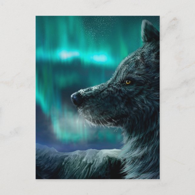 Wolf in der Nacht Postkarte (Vorderseite)