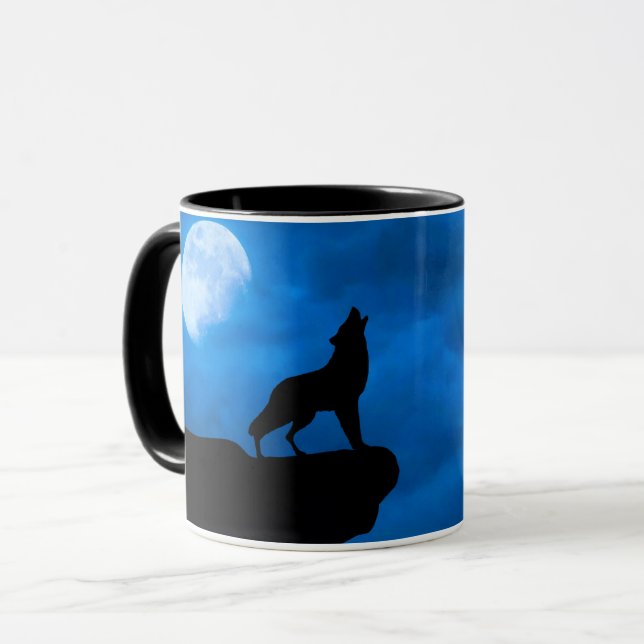 Wolf in der Nacht Tasse (Vorderseite Links)