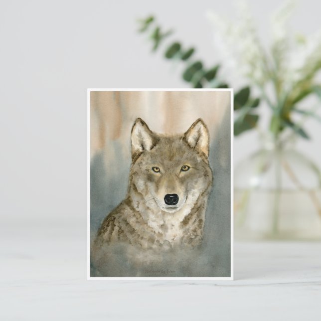 Wolf in der Nebelwalderfarbe Postkarte (Stehend Vorderseite)