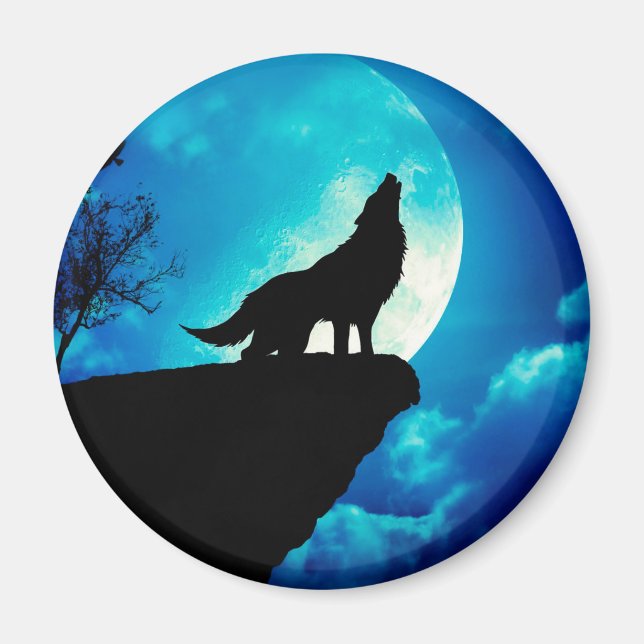 Wolf in der Silhouette heult zum Vollmond Magnet (Vorne)