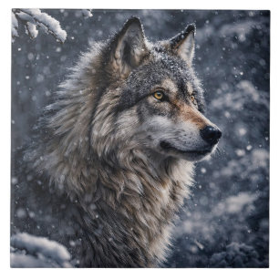 Wolf in der Wildnis Winterschnee Fliese