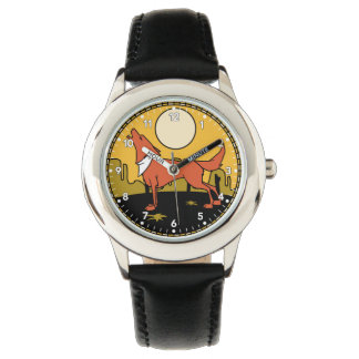 Wolf in der Wüste heulen am Mond Armbanduhr