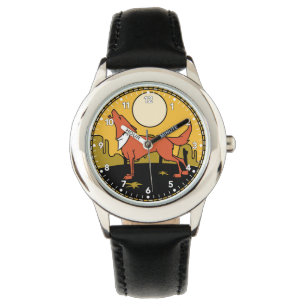 Wolf in der Wüste heulend am Mond Armbanduhr