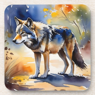 Wolf in einem Aquarellbild Getränkeuntersetzer