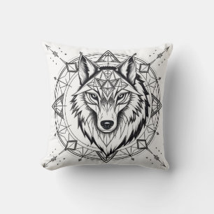 Wolf in einem geometrischen und dekorativen Mandal Kissen