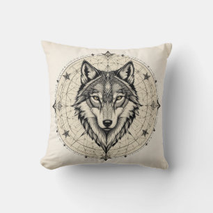 Wolf in einem geometrischen und dekorativen Mandal Kissen