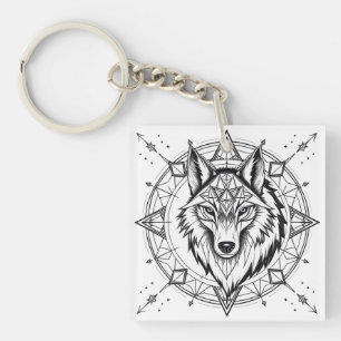 Wolf in einem geometrischen und dekorativen Mandal Schlüsselanhänger