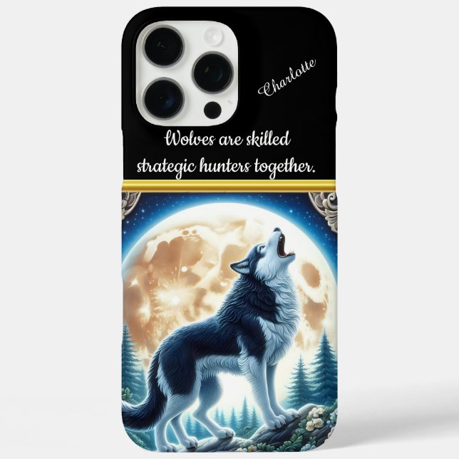 Wolf in einem Mondwald iPhone 16 Pro Max Hülle (Rückseite)