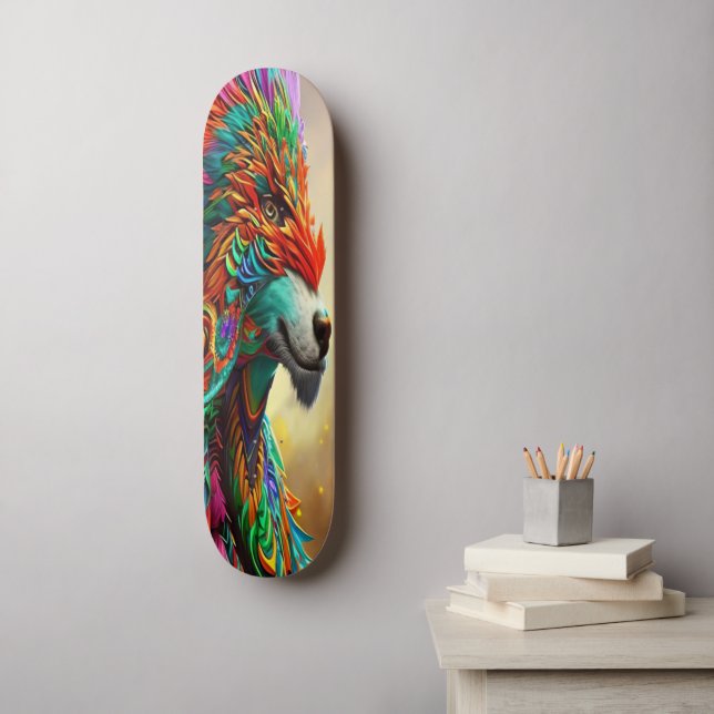 Wolf in einer Feather-Maske, Digital Art Design Skateboard (Wandkunst)