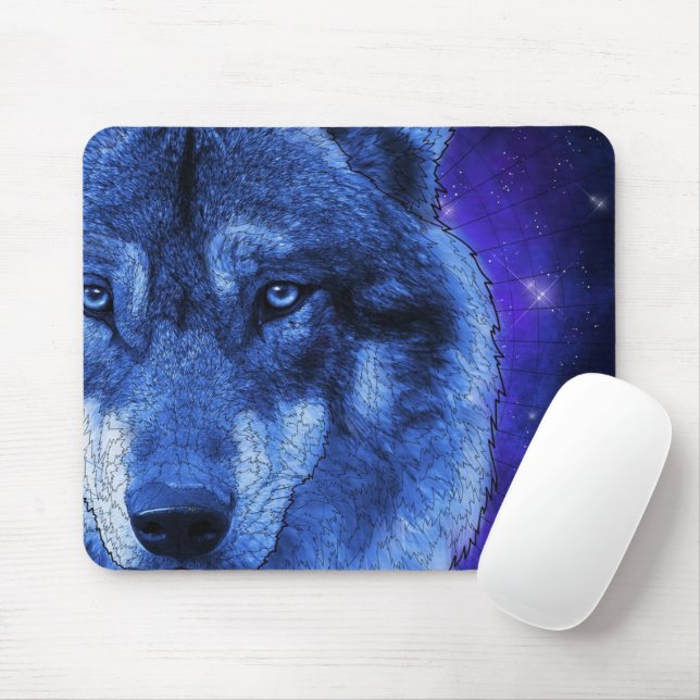 Wolf in einer klaren blauen Nacht Mousepad (Mit Mouse)