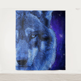 Wolf in klarer blauer Nacht Wandteppich