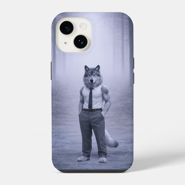 Wolf in Minimal Formal Attire – Silent Forest Port iPhone 14 Hülle (Rückseite)