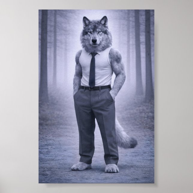 Wolf in Minimal Formal Attire – Silent Forest Port Poster (Vorne)