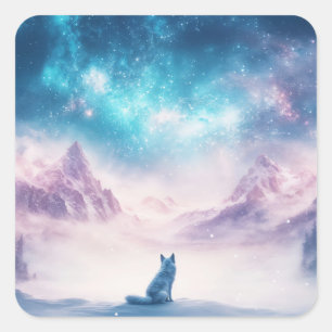Wolf in schneelandschaftlicher Winterberglandschaf Quadratischer Aufkleber