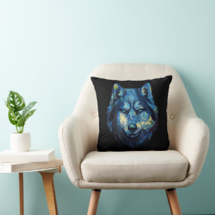 Wolf in sternenklarer Nacht abstrakte Tierwelt Kissen