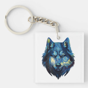 Wolf in sternenklarer Nacht abstrakte Tierwelt Schlüsselanhänger