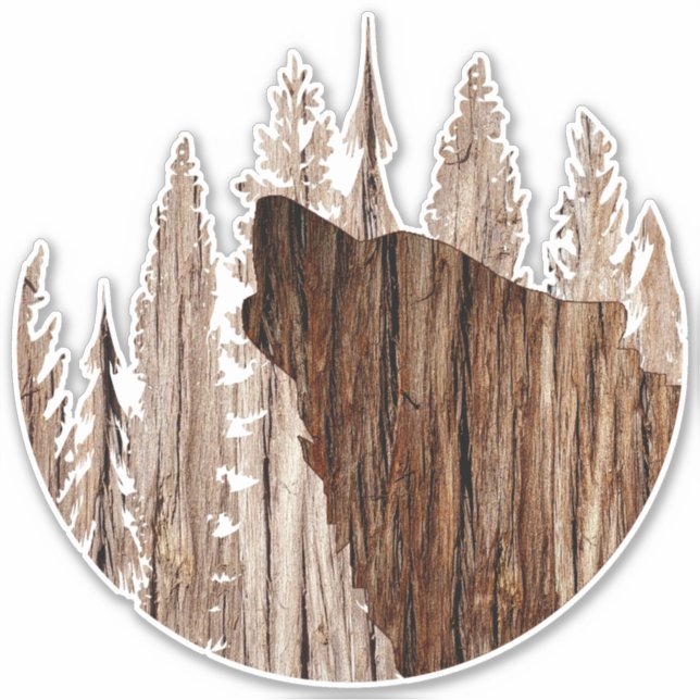 Wolf in texturiertem Holz Aufkleber (Vorderseite)