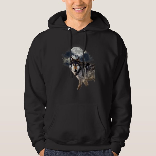 Wolf In The Full Moon Wolf and Nature Lovers Wolf Hoodie (Vorderseite)