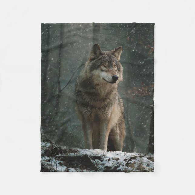 Wolf in Winter Fleecedecke (Vorderseite)