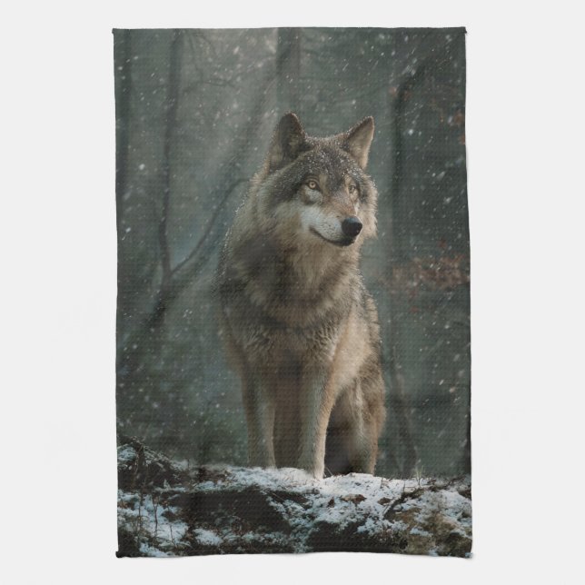 Wolf in Winter Geschirrtuch (Vertikal)