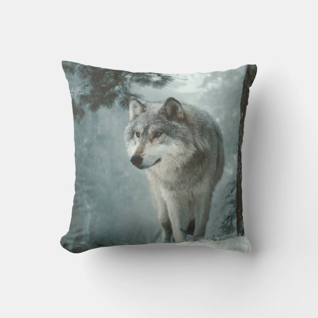Wolf in Winter Kissen (Vorderseite)
