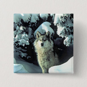 Wolf in winterlicher Stille Button