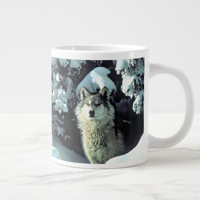 Wolf in winterlicher Waldstärke Jumbo-Tasse (Rechts)