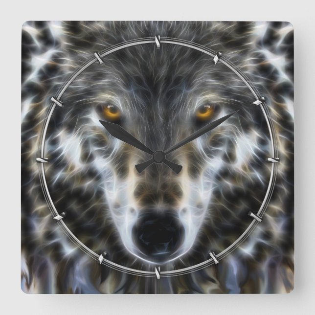 Wolf Inspirational graphic Portrait Quadratische Wanduhr (Vorderseite)