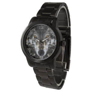 Wolf-inspirierend grafische Porträt-Skala Armbanduhr