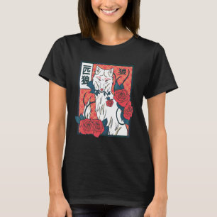 Wolf Japanische Rose Japan Blumen Grafik T-Shirt