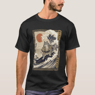 Wolf Japanischer Lustiger Surfsport Kanagawa Welle T-Shirt