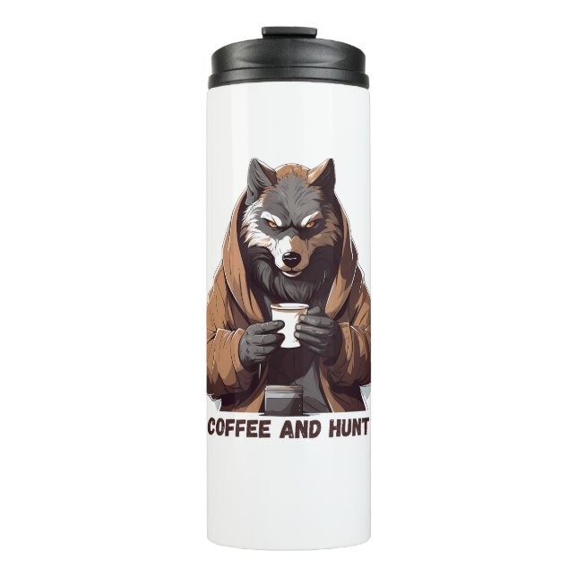 Wolf Kaffee und Jagd Thermosbecher (Vorderseite)