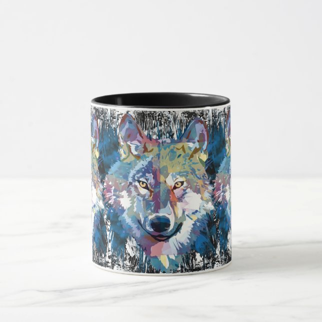Wolf-Kaffeetasse - Retro Wolf Polygon Tasse (Zentrum)