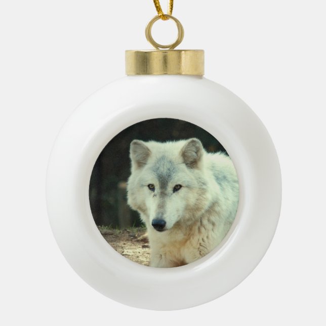 Wolf Keramik Kugel-Ornament (Vorderseite)