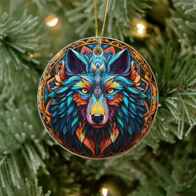 Wolf Keramik-Tree-Dekoration Keramik Ornament (Baum)