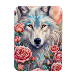 Wolf Kopf rosa Rosen Tiermalerei Magnet