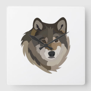 Wolf Kopf Tier Grau Wilder Wolf Quadratische Wanduhr