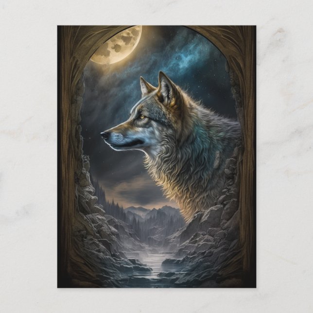 Wolf Landscape Surreal Fantasy Postkarte (Vorderseite)