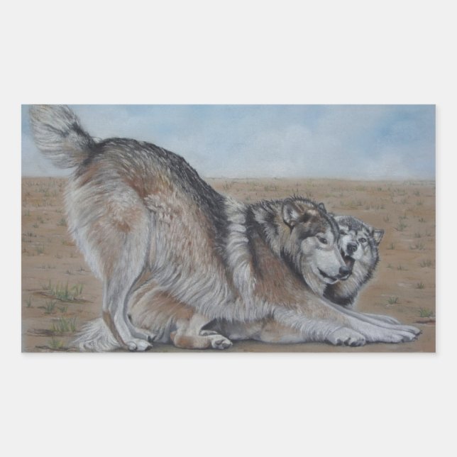 Wolf landschaftliche Wildtiere realistische Kunsta Rechteckiger Aufkleber (Vorderseite)