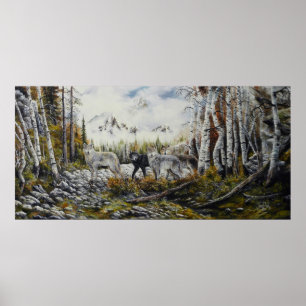 Wolf-Leinwand-Ölmalerei der Brüder 4 für Verkauf Poster