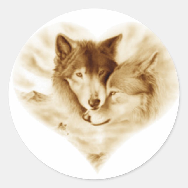 Wolf Liebe Runder Aufkleber (Vorderseite)